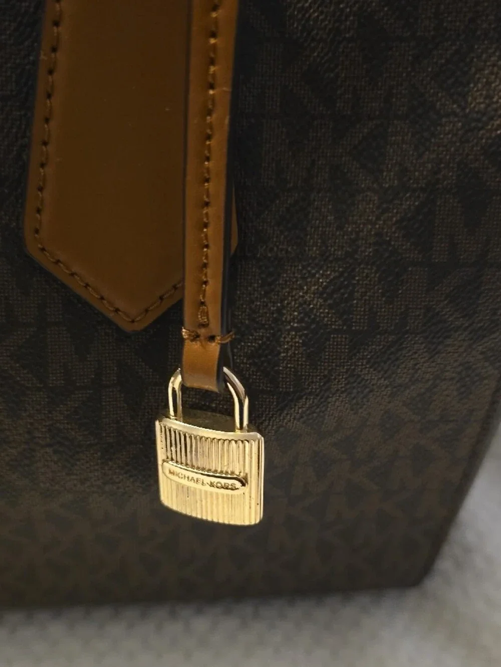 Michael Kors Brown and Tan Monogram Satchel Bag